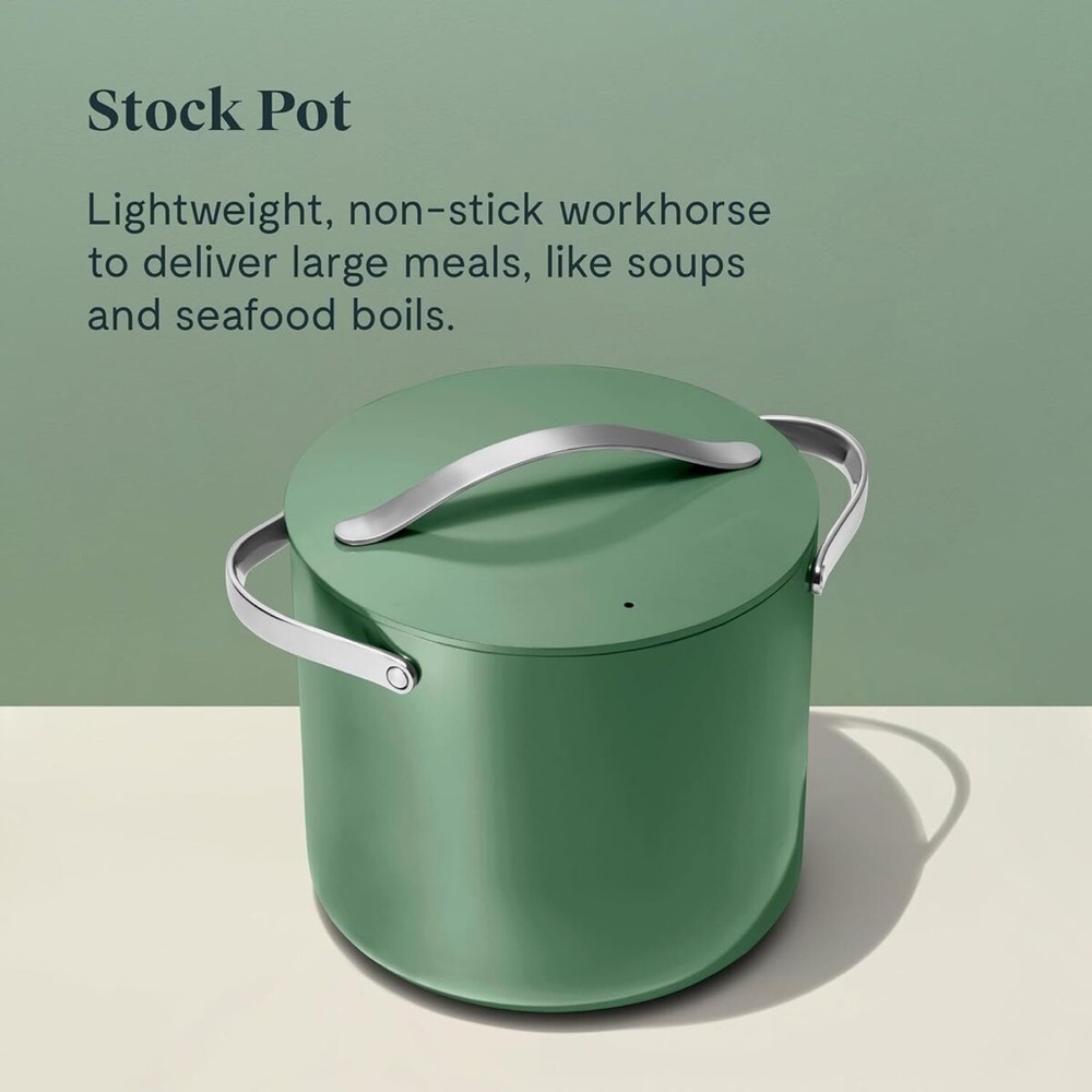 NEW $215 Caraway 12 qt Stock Pot With Lid Non-Stick Ceramic - Sage Green - Picture 2 of 12
